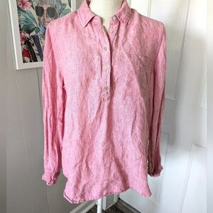 Jones New York 100% Linen Popover Tunic Top Women’s Medium Pink Blouse Shirt
